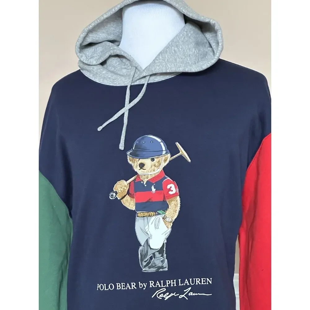 NWT $188 Polo Ralph Lauren Bear Sweatshirt with Hoodie Blue/Green/Red 2XLT/2TGL